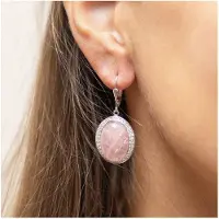 Zeeme Gemstones Ohrringe Silber 925 rhodiniert mit Rosenquarz und Zirkonia-Steinen