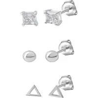 Celesta Silber Ohrstecker Set 925 Sterling Silber rhodiniert Zirkonia