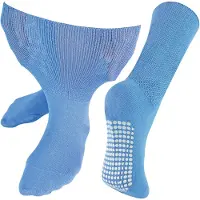 Dr.Socks Extra breite Ödemsocken mit rutschfesten Griffen | | Herren & Damen | Bambus Pantoffelsocken mit Grippern für geschwollene Beine Knöchel & Füße - Blau