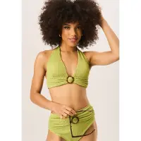 Gini London Texturiertes Neckholder-Bikinioberteil mit Ring-Detail