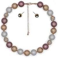 Steuer Modeschmuck Schmuck-Set Perl-Set aus Halskette und Ohrsteckern aus Metall mit mehrfarbigen Perlen