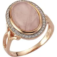 Zeeme Gemstones Ring Silber 925 rosé-vergoldet mit echtem Rosenquarz und Zirkonia