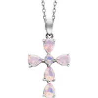 Julie Julsen Anhänger mit Kette 925 Silber rhodiniert Kreuz Zirkonia perlmutt
