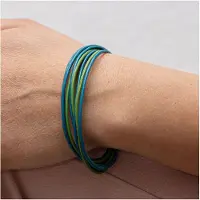 Zeeme Stainless Steel Armband Leder 9-reihig türkis mit Magnetverschluß aus Stahl 19cm lang