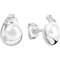 Zeeme Pearls Ohrringe Silber 925 rhodiniert Perle weiß 6,5-7mm Zirkonia