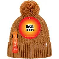 Heat Holder Ladies Thermal Cable Beanie Hat | | Winter Knitted Pom Pom Hat | Soft Ribbed Bobble Hat - Senf
