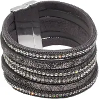 Steuer Modeschmuck Armband Metall Lederband dunkelgrau