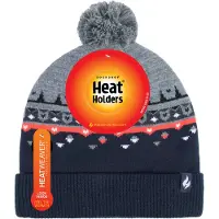 Heat Holder - Mens Thin Knit Fleece gefüttert Pom Pom Hut | Gemustert | Für Winter - Pebble Grey