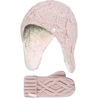 Heat Holder Wärmehalter - Mädchen Majestic Soft Cosy Kabel gestrickt Design Bobble Trapper Hut und Handschuhe Handschuhe Set - Dusky Pink
