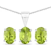 Vira Jewels Schmuck-Set Silber 925 rhodiniert Ohrringe und Halskette mit echtem Peridot
