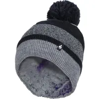 Heat Holder - Ladies Warm Knit Fleece gefüttert Winter Warm Hat mit Pom Pom - Schwarz / Grau