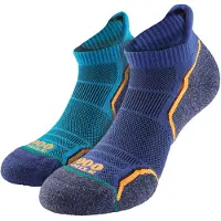 1000 Mile - 2er Pack Herren Einzel-Schicht Weiche Atmungsaktive Laufkurzsocken - Königfischer / Marineblau