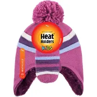 Heat Holder Wärmehalter - Mädchen Winter Warm Pom Pom Bobble Beanie Mütze und Handschuhe Set - Rot Violett