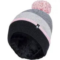 Heat Holder - Ladies Warm Knit Fleece gefüttert Winter Warm Hat mit Pom Pom - Grau / Rosa