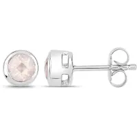 Vira Jewels Ohrstecker 925-Sterling Silber rhodiniert glänzend Rosenquartz rosa rund