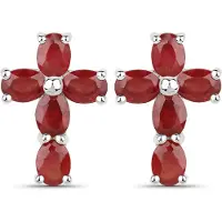 Vira Jewels Ohrringe Silber 925 rhodiniert Kreuz-Motiv mit echten Rubin-Steinen