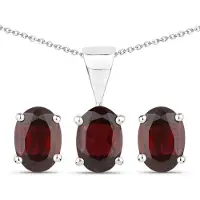 Vira Jewels Schmuck-Set Silber 925 rhodiniert Ohrringe und Halskette mit echtem Granat