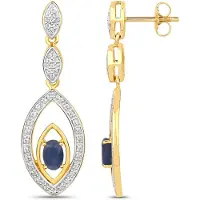 Vira Jewels Ohrringe Silber 925 zweifarbig 40mm lang mit 2x Saphir und 80x Weiß-Topas