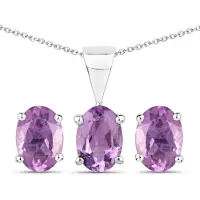 Vira Jewels Schmuck-Set Silber 925 rhodiniert Ohrringe und Halskette mit echtem Amethyst