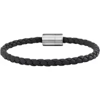 Cai Armband Leder olivenblattgegerbt schwarz Stahl