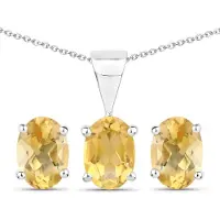 Vira Jewels Schmuck-Set Silber 925 rhodiniert Ohrringe und Halskette mit echtem Citrin