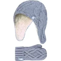 Heat Holder Wärmehalter - Mädchen Majestic Soft Cosy Kabel gestrickt Design Bobble Trapper Hut und Handschuhe Handschuhe Set - Dusty Blue
