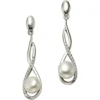 Zeeme Pearls Ohrringe Silber 925 rhodiniert mit weißen Perlen 7mm und Zirkonia-Steinen