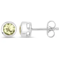 Vira Jewels Ohrstecker 925-Sterling Silber rhodiniert glänzend Lemon Quartz gelb rund