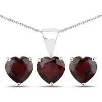 Vira Jewels Schmuck-Set Silber 925 rhodiniert Ohrringe und Halskette mit echtem Granat in Herzform