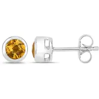 Vira Jewels Ohrstecker 925-Sterling Silber rhodiniert glänzend Citrin orange rund