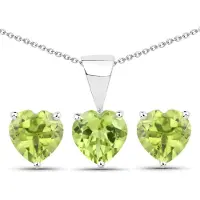 Vira Jewels Schmuck-Set Silber 925 rhodiniert Ohrringe und Halskette mit echtem Peridot in Herzform