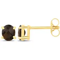 Vira Jewels Ohrstecker 925-Sterling Silber vergoldet Glänzend Rauchquartz
