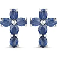 Vira Jewels Ohrringe Silber 925 rhodiniert Kreuz-Motiv mit echten Saphir-Steinen