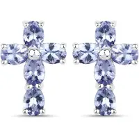 Vira Jewels Ohrringe Silber 925 rhodiniert Kreuz-Motiv mit echten Tansanit-Steinen