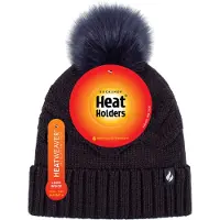 Heat Holder Damen Winter Pelz Beanie Mütze | Wärmehalter | Zickzack gemusterten Pom Pom Hut | Damen Thermal Cuff Bobble Hat - Navy