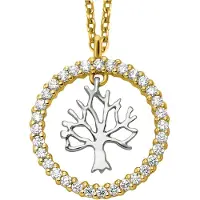 Julie Julsen Anhänger mit Kette 925/- Sterling Silber rhodiniert/vergoldet Lebensbaum Zirkonia