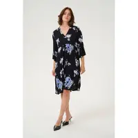 Kaffe Midikleid "Damen Kleid KAedita", Damen, Gr. 34, N-Gr, schwarz (schwarz, blau flower print), Obermaterial: 100% Viskose LENZING ECOVERO CV LenzEcov., Kleider Midikleid