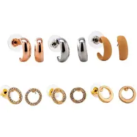 Steuer Modeschmuck Ohrstecker Set Metall 6 Paar glanz Straß weiß vergoldet gelb rot rhodiniert