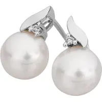 Orolino Ohrringe Gold 585 mit 2 weißen Perlen 7,5-8mm und 2 Brillanten zus. 0,02ct.