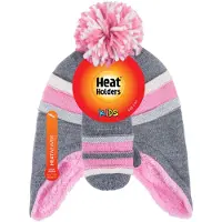 Heat Holder Wärmehalter - Mädchen Winter Warm Pom Pom Bobble Beanie Mütze und Handschuhe Set - Pebble Grey