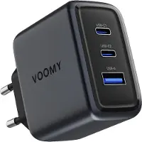 Voomy 65W USB Ladegerät – 3-in-1 GaN Schnellladegerät – 2 USB-C & 1 USB-A – Für MacBook, iPhone, iPad, Samsung – Space Blau