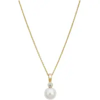Lyomi Anhänger mit Kette 585/- Gelbgold synth. Diam. 0,10ct. Perle