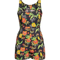 Queen Kerosin Damen Jumpsuit Hibiskus Black mehrfarbig