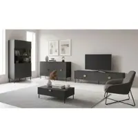 Feldmann-Wohnen Wohnzimmer-Set Mond Wohnwand 4-teilig Ausführung wählbar,ohne Beleuchtung,anthrazit
