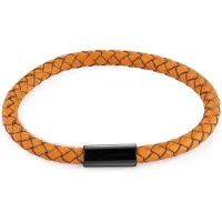 Zeeme Stainless Steel Armband Edelstahl Leder orange 21 cm