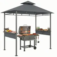 Outsunny Grillpavillon 2,4 x 1,4 m, Windfest Grillüberdachung mit Doppeldach