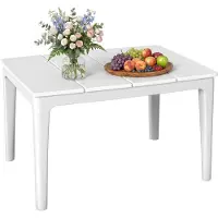 BundiGlassware Beistelltisch 70 x 53cm wetterfest Gartentisch aus Kunststoff rechteckig Balkontisch 35kg Belastbar Cremeweiß