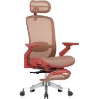 MarkAdler Ergonomischer Bürostuhl Leader 8.7 Chefsessel mit Massagefunktion, Fußstütze, 6D-Armlehnen, 4D-Kopfstütze, Mesh, Rot