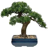 OEM Große kunstliche Bonsaipflanze – 41 cm grüne Podocarpus in keramischer Topf – pflegeleichte Kunstpflanze für Wohnzimmer, Büro und Dekoration
