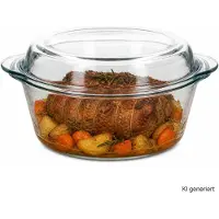 MamboCat Borcam Brat- & Backform mit Deckel 2,1L rund Glas Auflaufform Ofen Gratin